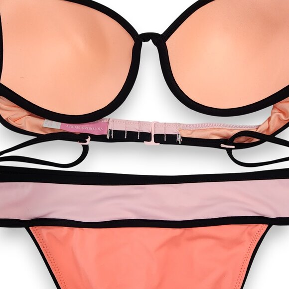 VICTORIA'S SECRET- Women's- Coral Pink Bikini with Black Trim- SIZE 32 C- NWT - Picture 5 of 13